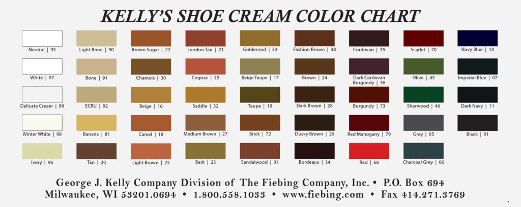 Shoe Care, Kelly's Shoe Cream, Shoe Cream, Shoe Cream Color Chart, Shoe Care, Boot care, Boot Cream